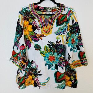 John Mark Embroidered Floral Boho Top PXL PETITE
